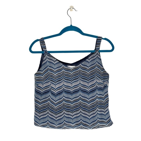 Tahari Blue Chevron Striped Cropped Sleeveless Blouse Tank Top - Picture 1 of 11